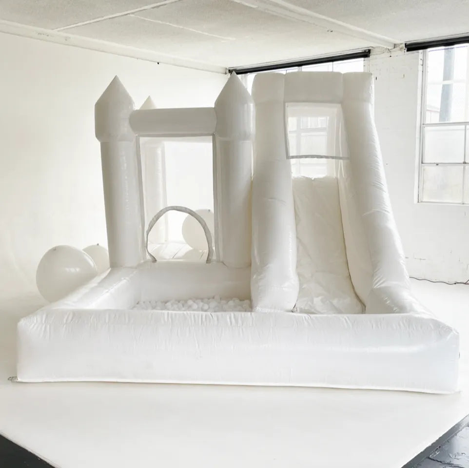 3.5m x 5m White Jumping Castle with Slide & Ball Pit