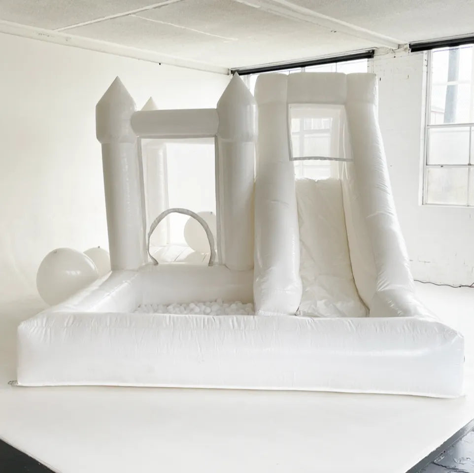 3.5m x 5m White Jumping Castle with Slide & Ball Pit