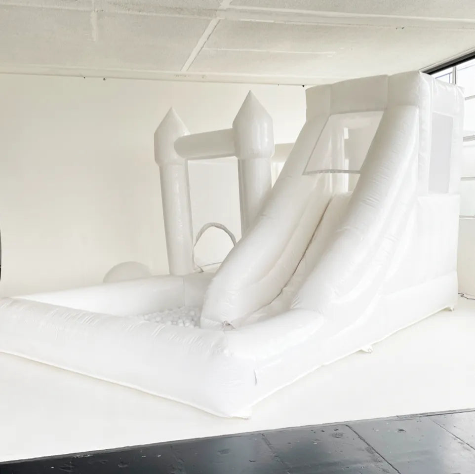 3.5m x 5m White Jumping Castle with Slide & Ball Pit