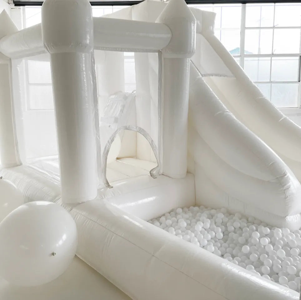 3.5m x 5m White Jumping Castle with Slide & Ball Pit